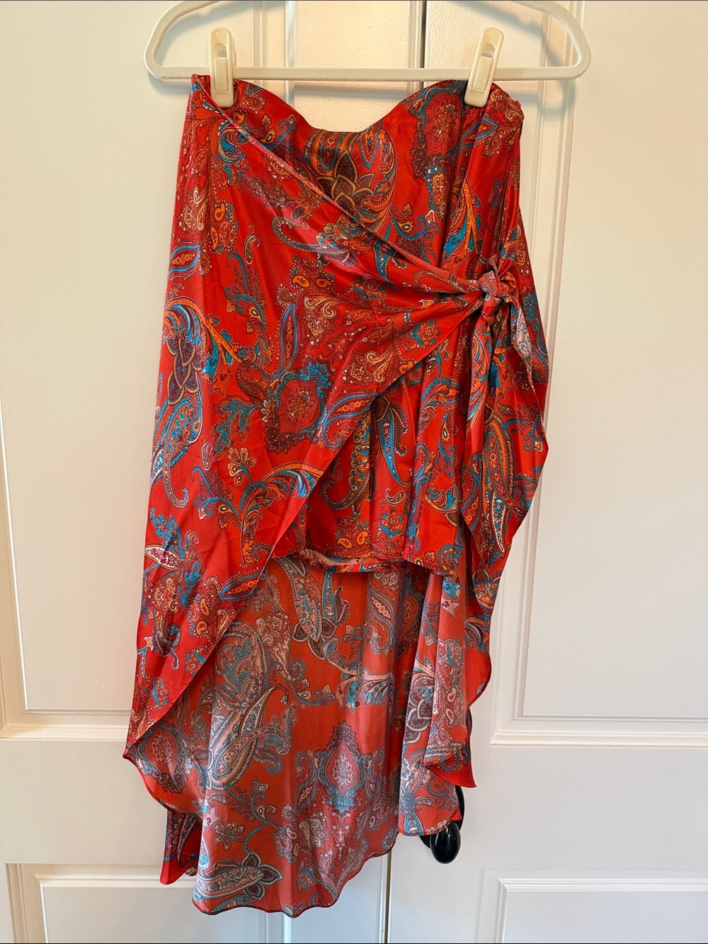 L'AGENCE Red Paisley Wrap High-Low Skirt